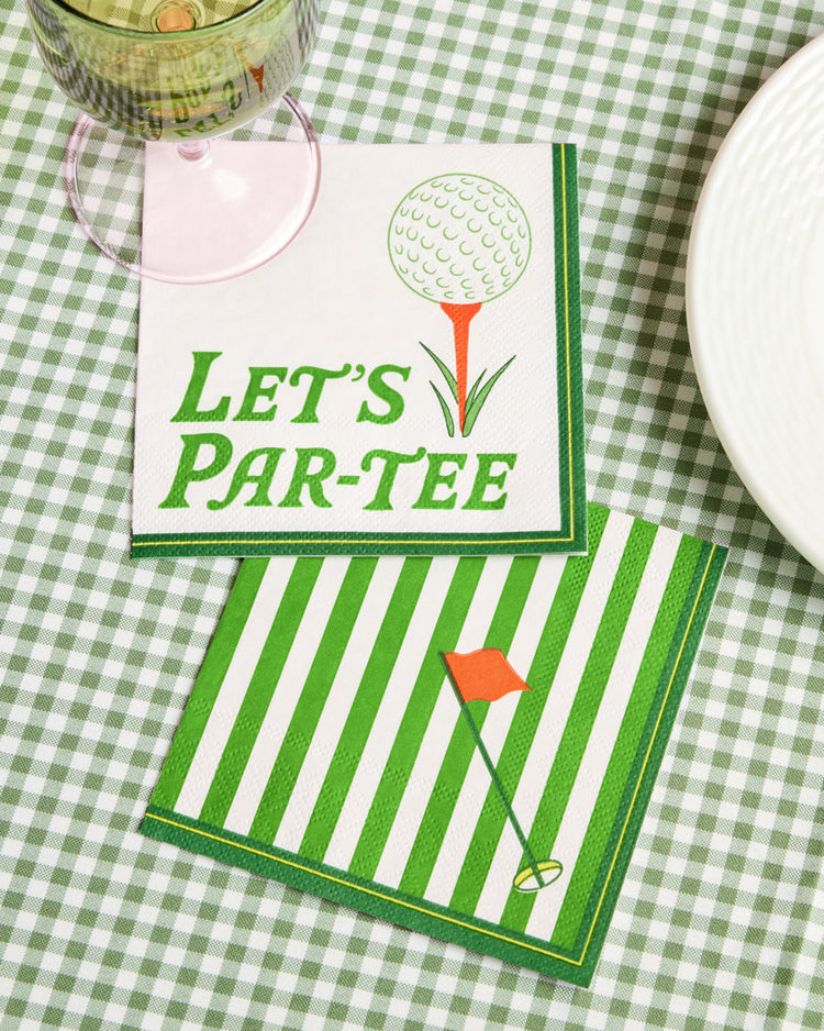 Golf Napkins - 24 green and white napkins