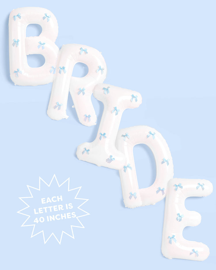 XL Bride + Bows Balloons - 40" white balloons + blue bows