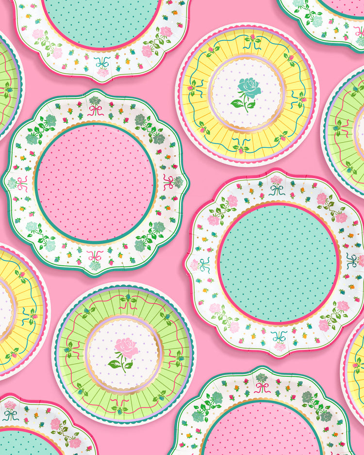 Tea Party Plates - 16pk pastel floral plates