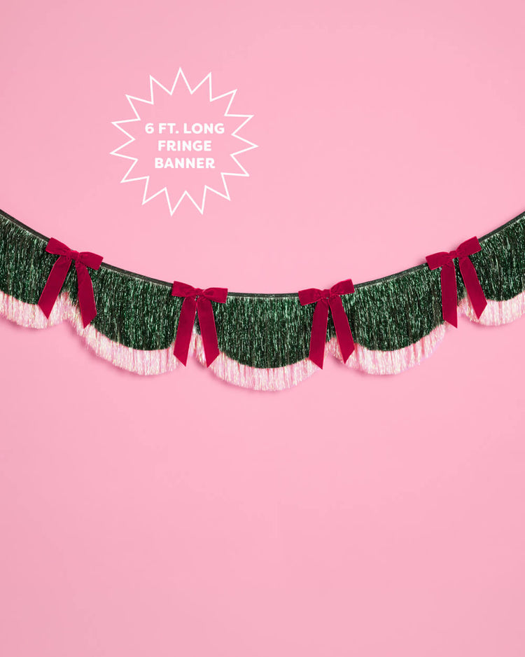 Christmas Bow Banner - fringe + velvet bows