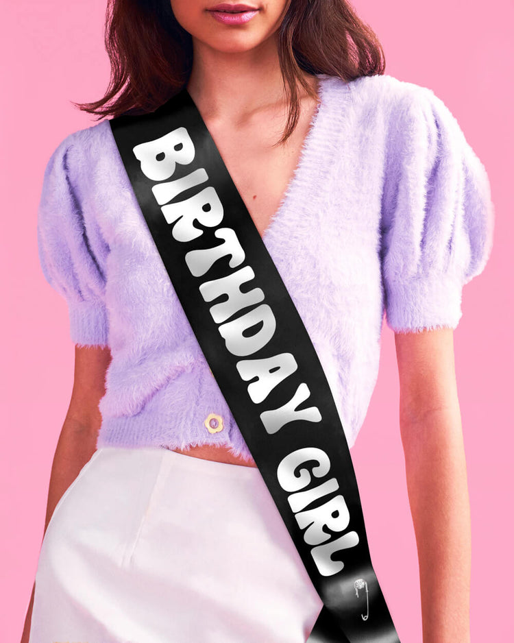 Western Bday Girl Sash - black + silver foil