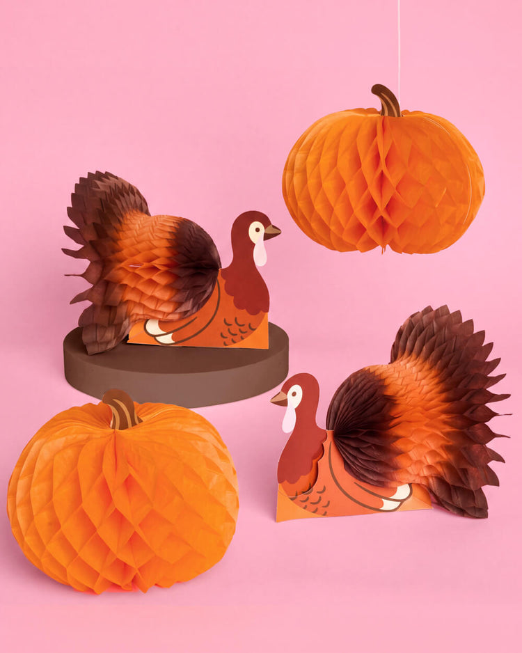 Turkey + Pumpkin Accordions - fall decor set