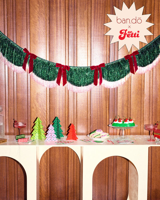 Christmas Bow Banner - fringe + velvet bows