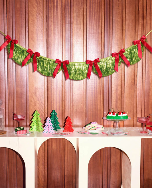 Holiday Bow Fringe Banner - festive scalloped banner