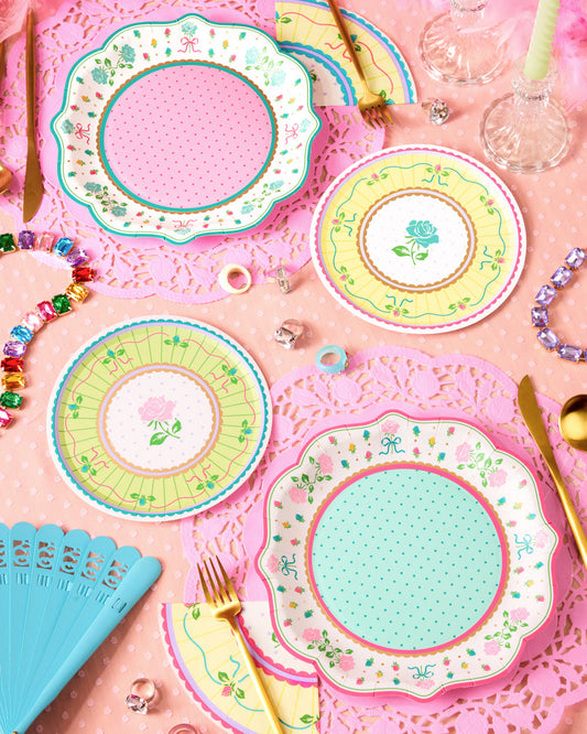 Tea Party Plates - 16pk pastel floral plates