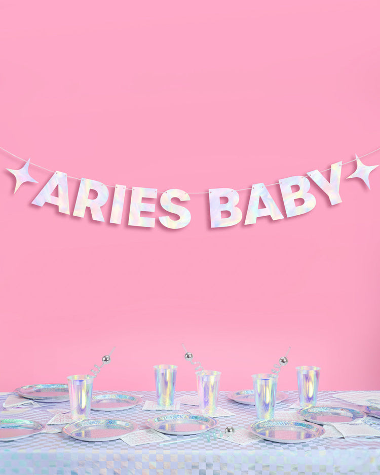 Aries Baby Banner - iridescent foil banner