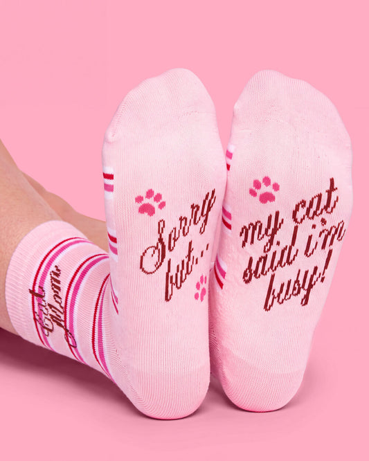 Cat Mom Socks - pink crew socks