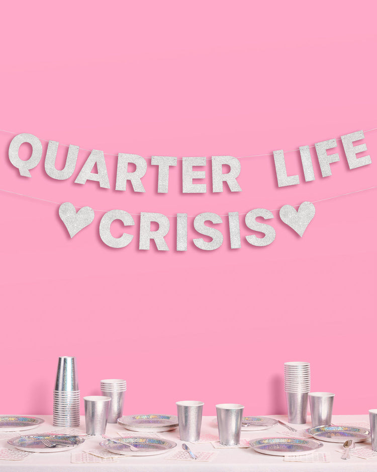 Crisis Averted Banner - silver glitter banner