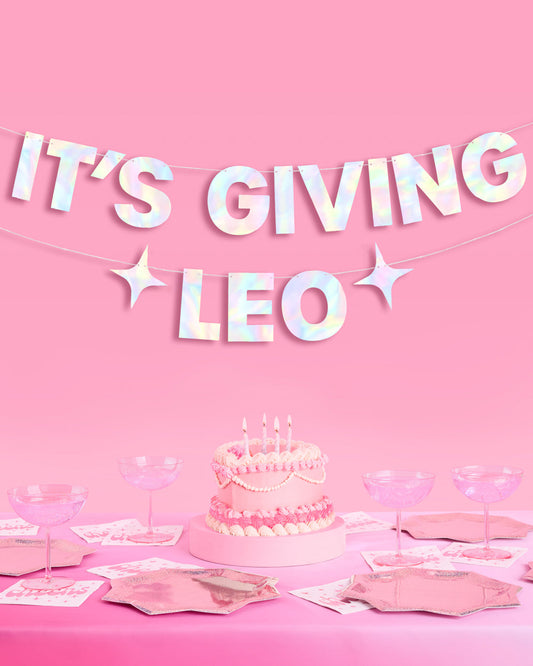 It's Giving Leo Banner - iridescent foil banner