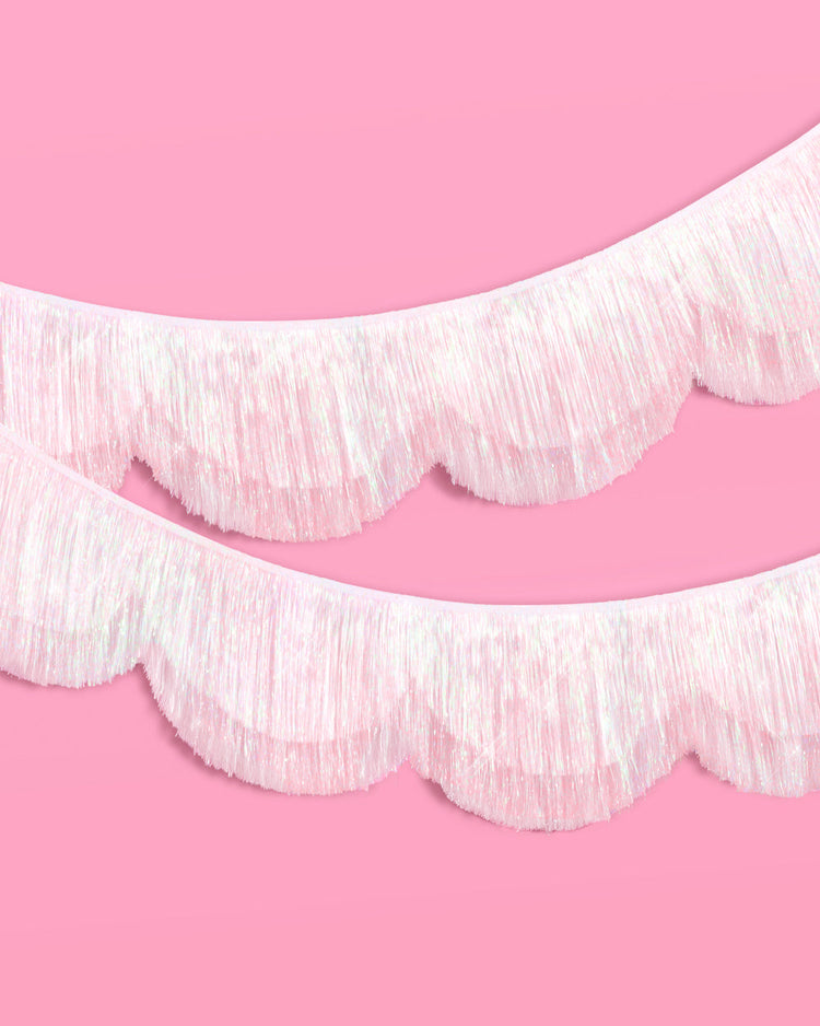 Iridescent Scallop Fringe - layered tinsel banner