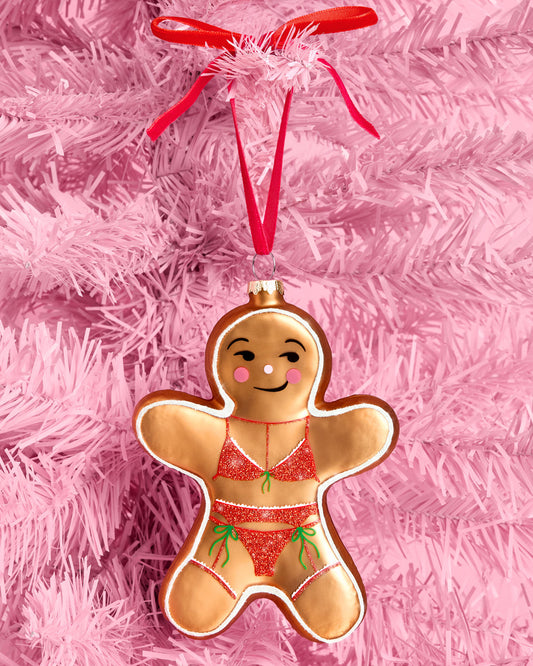 Naughty Gingerbread Ornament - glitter glass ornament