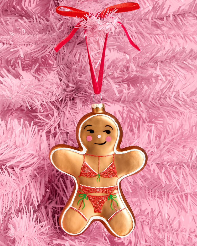 Naughty Gingerbread Ornament - Glitter Holiday Ornament