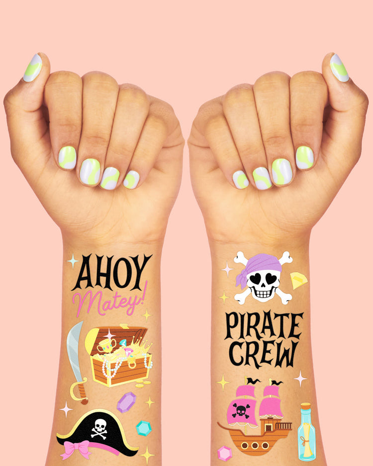 Pirate Crew Tats - 48 pink + gold foil temporary tattoos