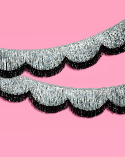 Black + Silver Scallop Fringe - 2 layer fringe banner