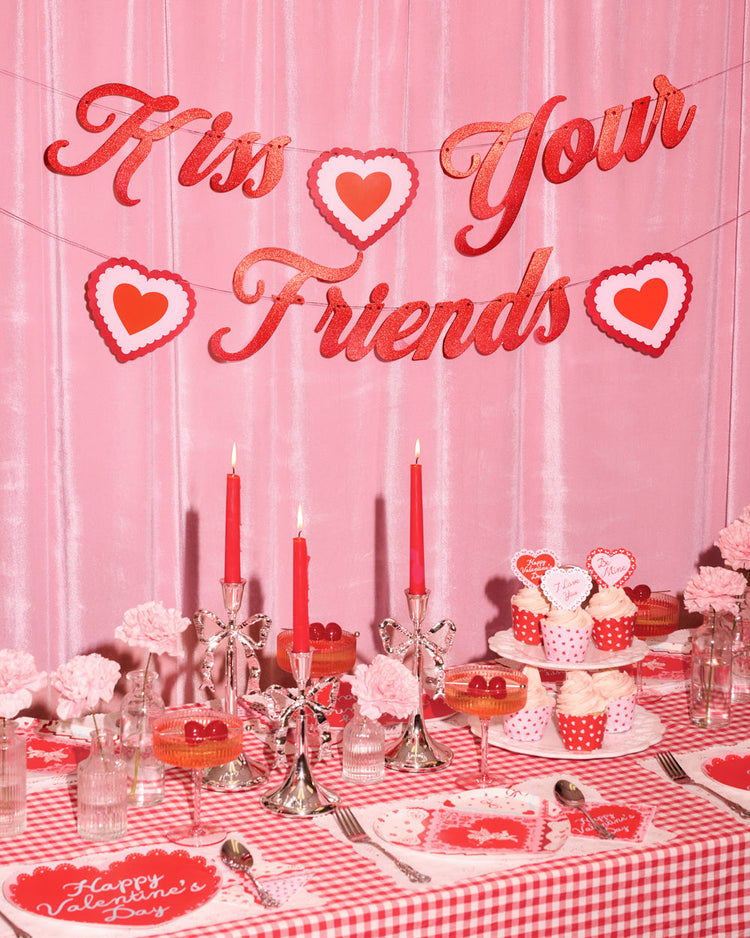 Kiss Your Friends Banner - glitter paper banner