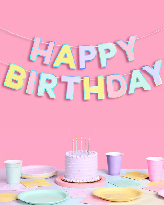 Happy Birthday Banner - pastel iridescent garland
