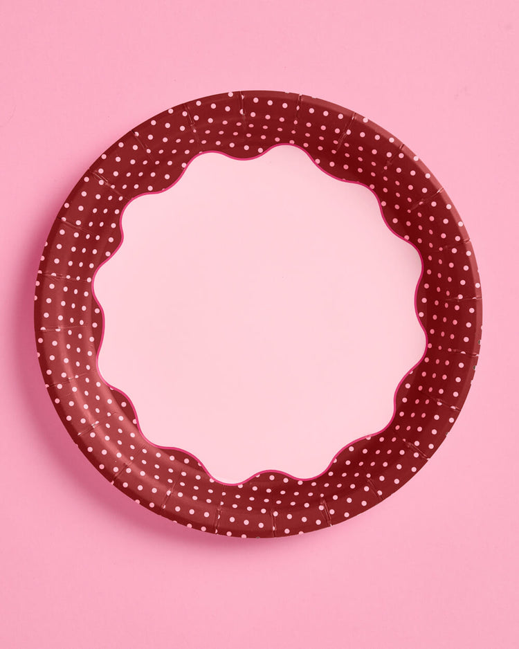 Burgundy Polka Dot Plates - 10 Paper Plates