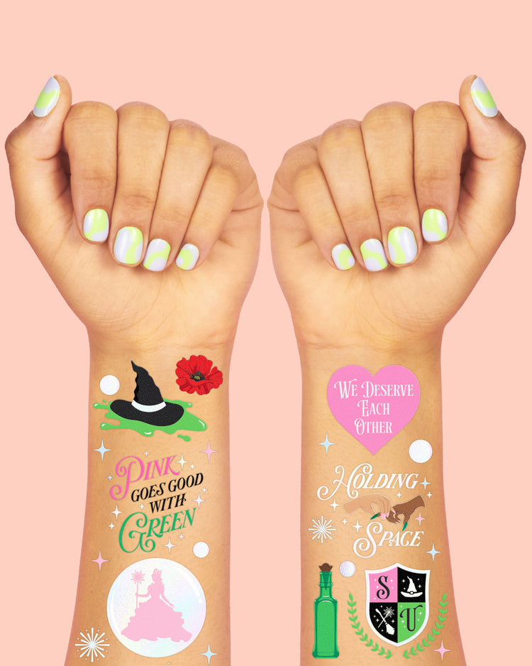 Pink Goes Good w. Green Tats - 50 temporary tattoos
