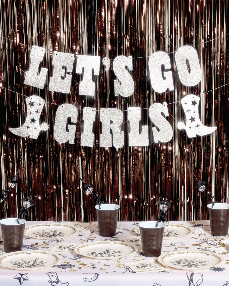 Let's Go Girls Banner - silver glitter banner