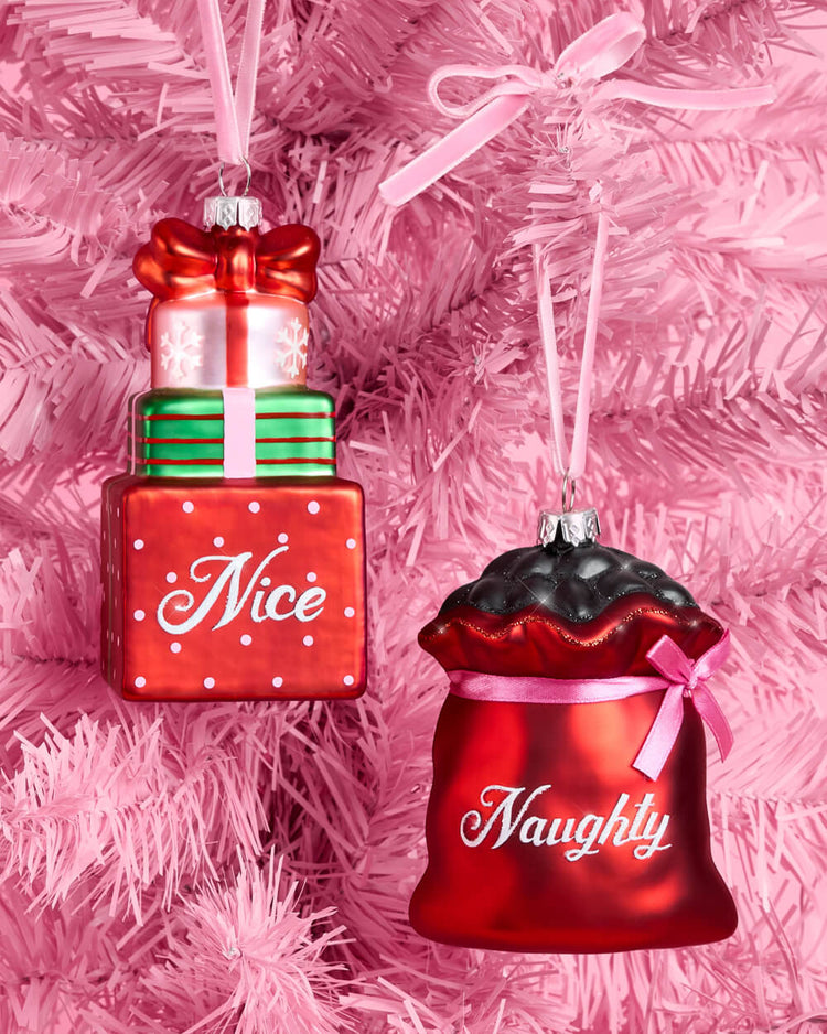 Naughty + Nice Ornament Set - 2 Christmas Ornaments