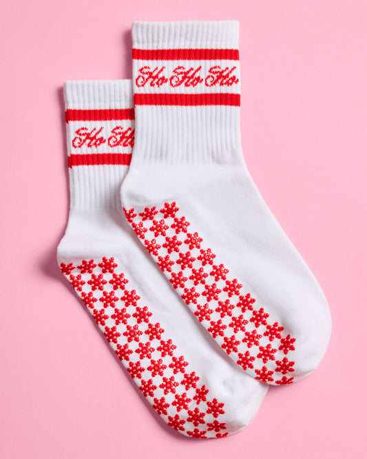 Sleigh Your Workout Grip Socks - red + white pilates socks