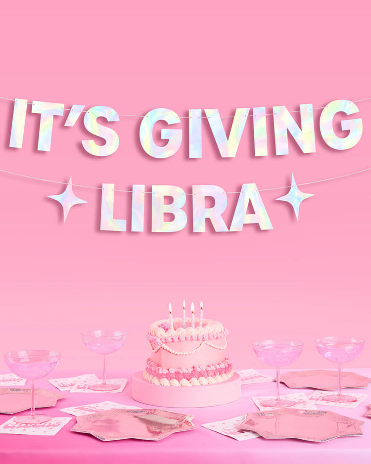 It's Giving Libra Banner - iridescent foil banner