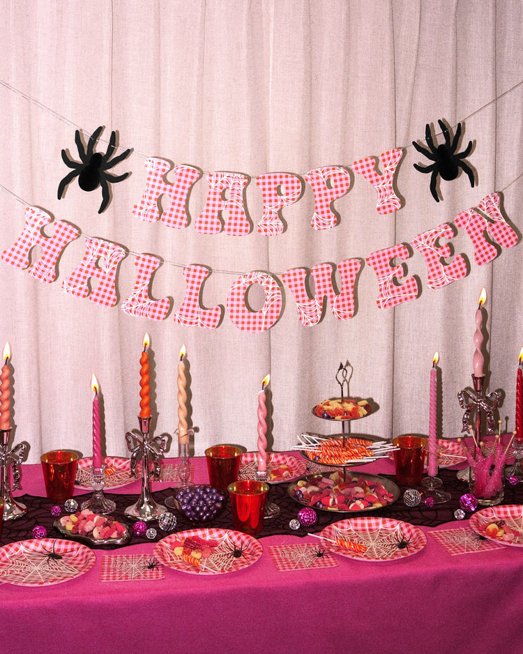 Creepin' it Cute Banner - pink gingham + spider banner