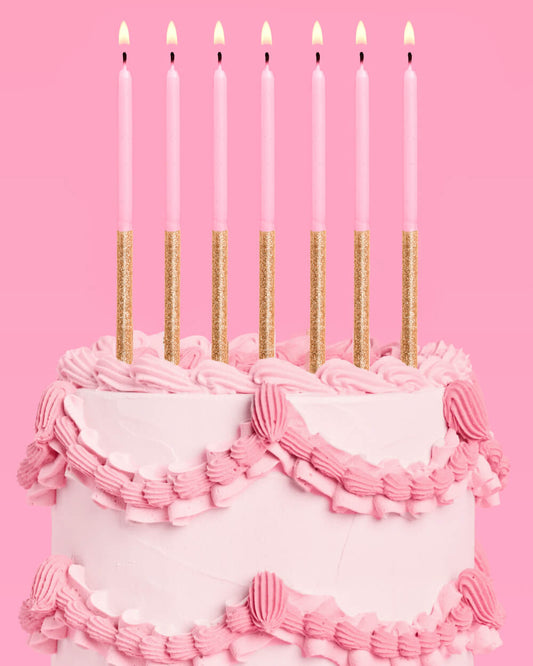 Pink + Gold Glitter Candles - 10 birthday candles