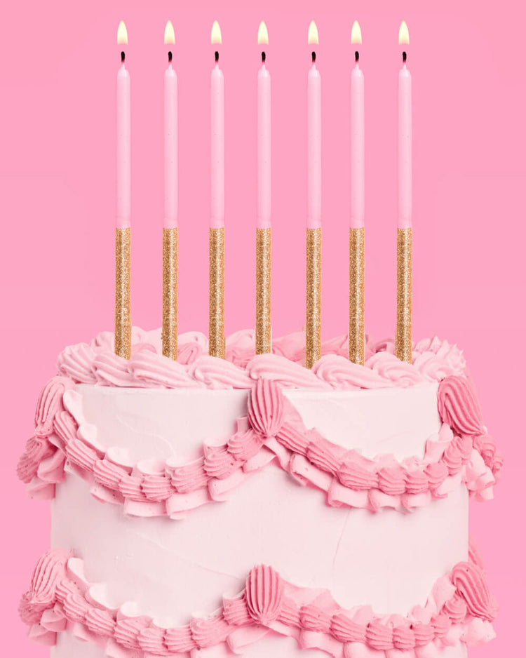Pink + Gold Glitter Candles - 10 birthday candles