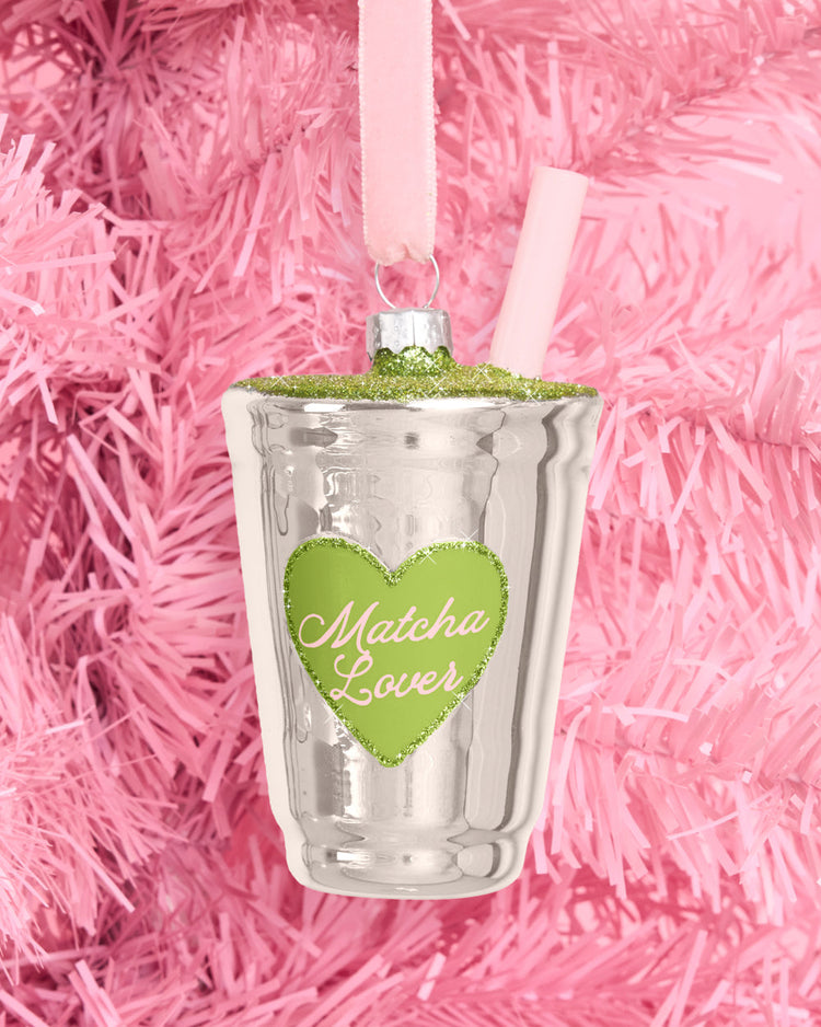 Matcha Girl Ornament - glittery holiday ornament