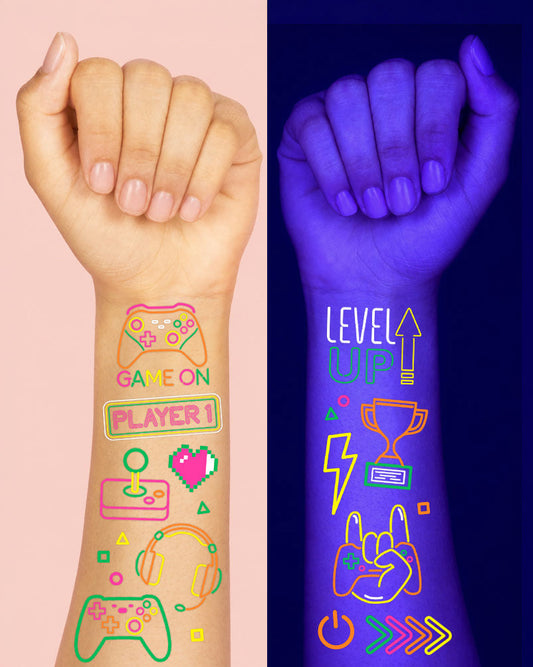 Neon Gamer Tattoos - 60 temporary tattoos