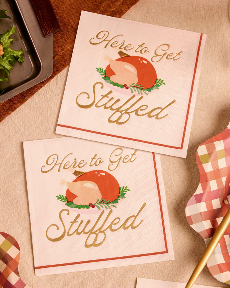 Here to Get Stuffed Napkins - gold foil cocktail napkins