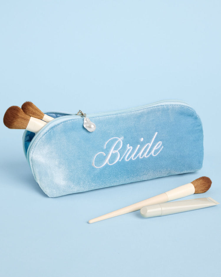 Bride Velvet Cosmetic Bag - Blue Velvet Makeup Bag