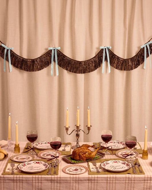 Espresso Bow Banner - fringe + velvet bows