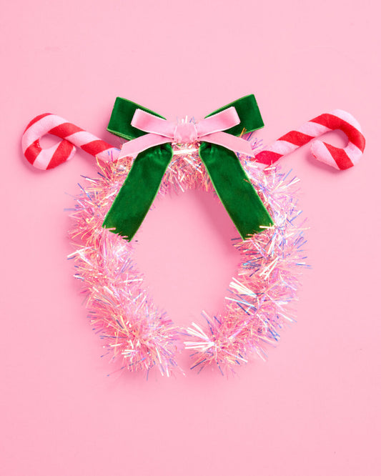 Candy Cane Headband - pink tinsel headband