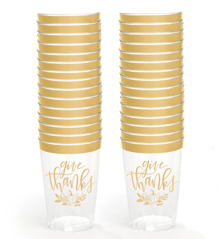 Give Thanks Cups - 30 gold foil plastic cups