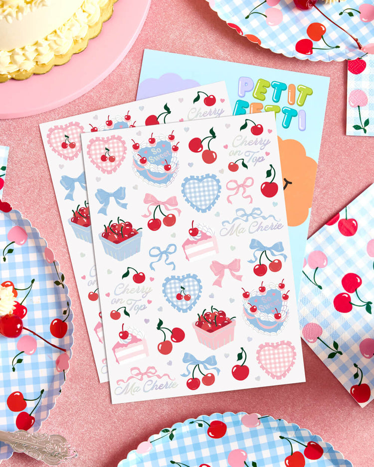 Cherry Birthday Bundle - tableware, balloons, banner + tats