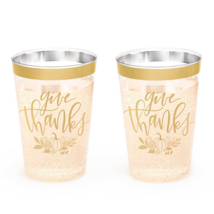 Give Thanks Cups - 30 gold foil plastic cups