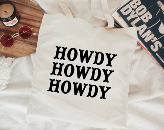HOWDY HOWDY HOWDY Natural Canvas Tote Bag | Cowgirl Western Rodeo Tote