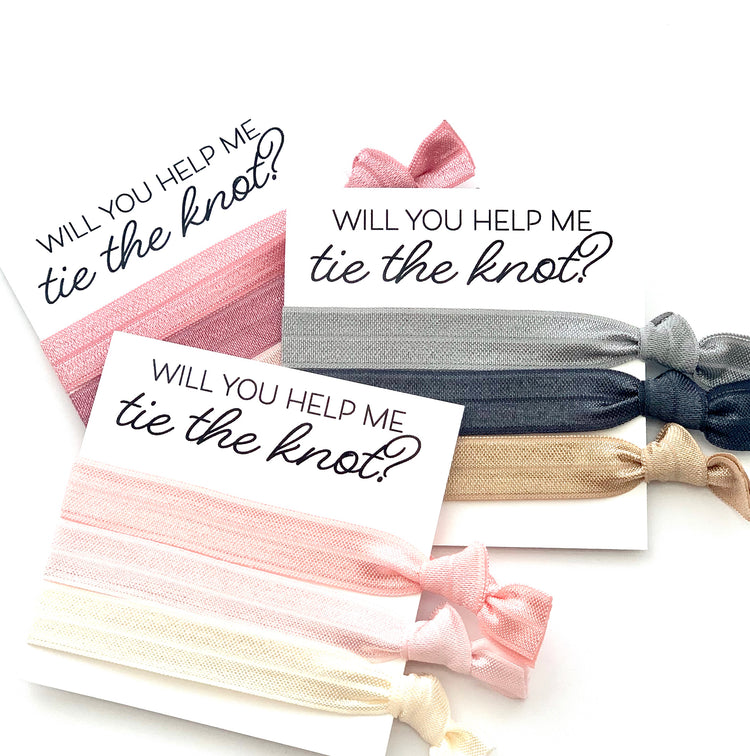 Will you help me tie the knot Bridesmaid Proposal Hair Tie Favor, Neutrals