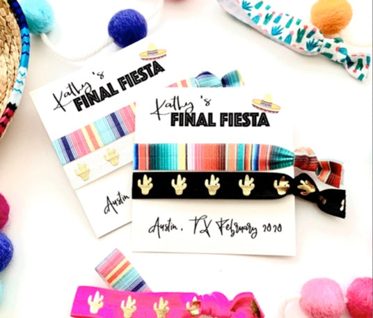 Personalized FINAL FIESTA Hair Tie Favors | Bachelorette Mexican Blanket Party Favor Hair Ties Serape Bachelorette, Cactus