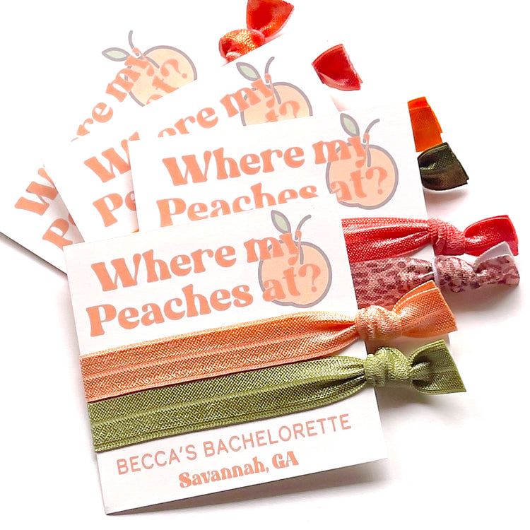 Savannah Peaches | Georgia Peach hair tie favors | Where my Peaches at? Personalized gifts