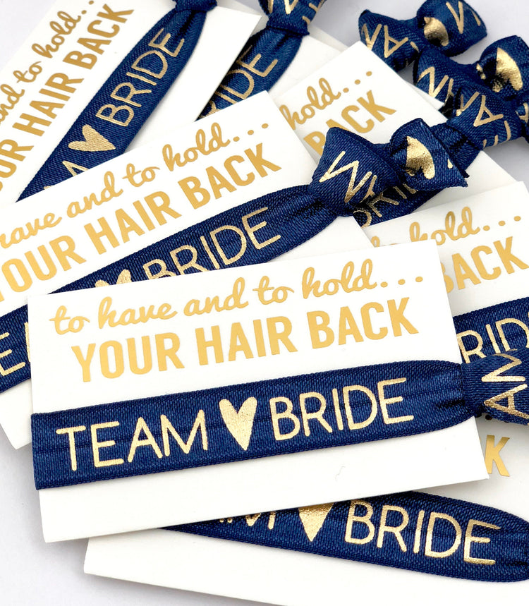 Team Bride Bachelorette Party Favor | Hair Tie Favors, Gold Team Bride, Survival Kit , To Have and To Hold Your Hair Back, White Card