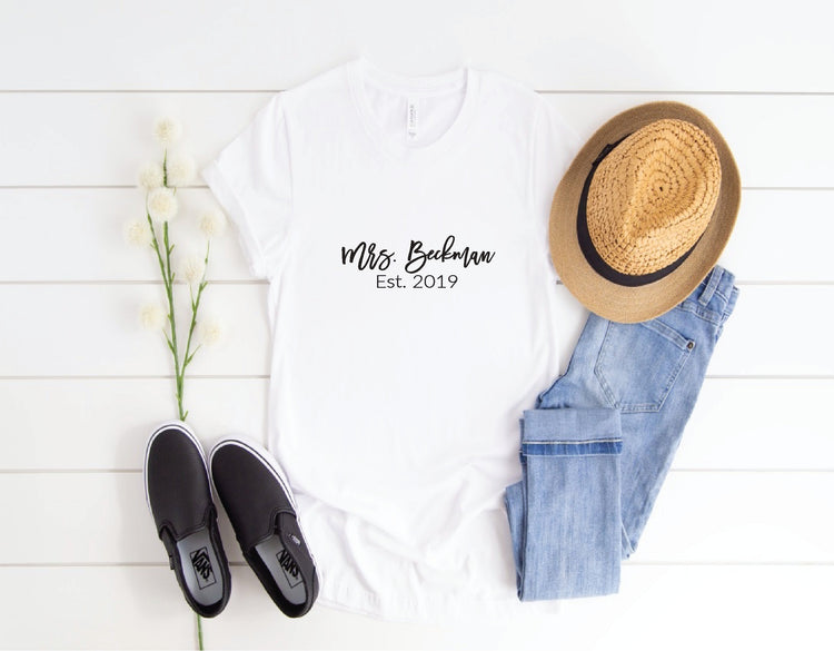 Mrs. Shirt  Est. - Bride Shirt - Bride to Be Shirt - Wifey Shirt - Bachelorette Party Shirts - Bride Gift - Gift for Bride - Honeymoon Shirt