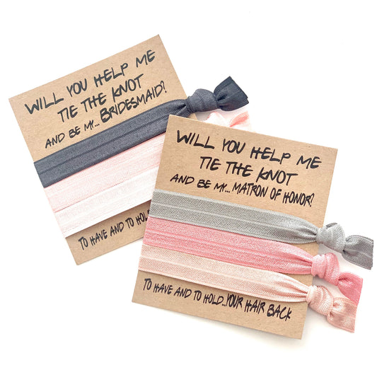 Blush Grey Bridesmaid Proposal Hair Tie, Friends Wedding Party Favor, Bridesmaid Ask Gift