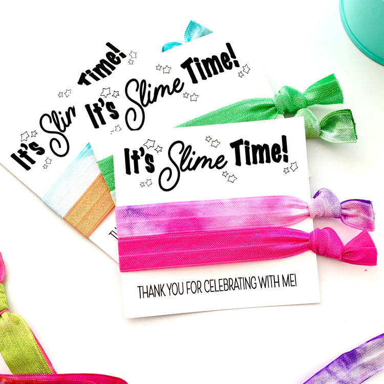 It's Slime Time Girls Birthday Party Favors, tie dye hair ties, slime birthday party favors, teem slime party, kids slime party gifts