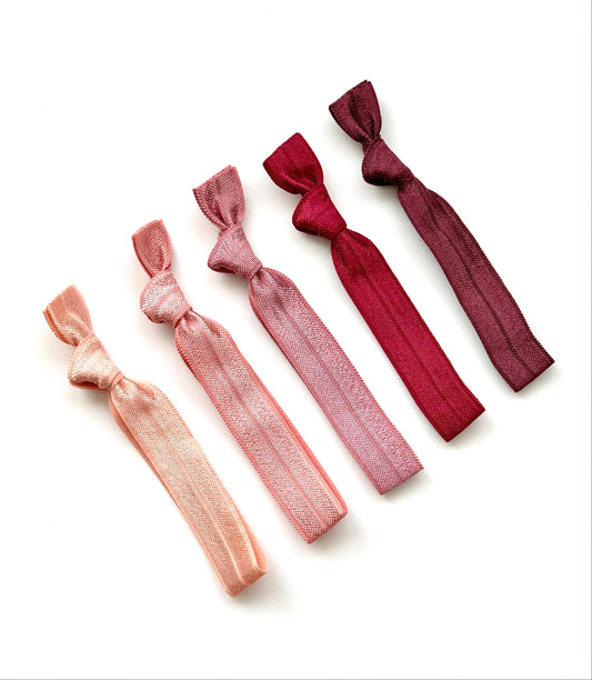 Burgundy Rose Hair Tie Set, Creaseless Elastic Hair Ties, dusty rose peach ivory mauve Hair Tie Set, Bridesmaid Birthday favor gift