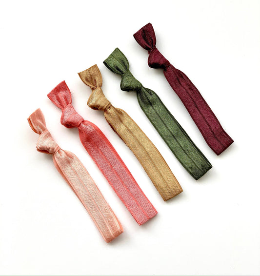 Olive Neutral Hair Tie Set, Creaseless Elastic Hair Ties, burgundy, olive, gold, coral, peach Hair Tie Set, Bridesmaid Birthday favor gift