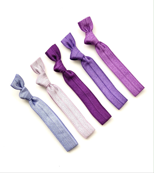 Plum Ombre Elastic Hair Tie Set Lavender, purple, iris hair bands, bridesmaid birthday gift, fabric hair tie set