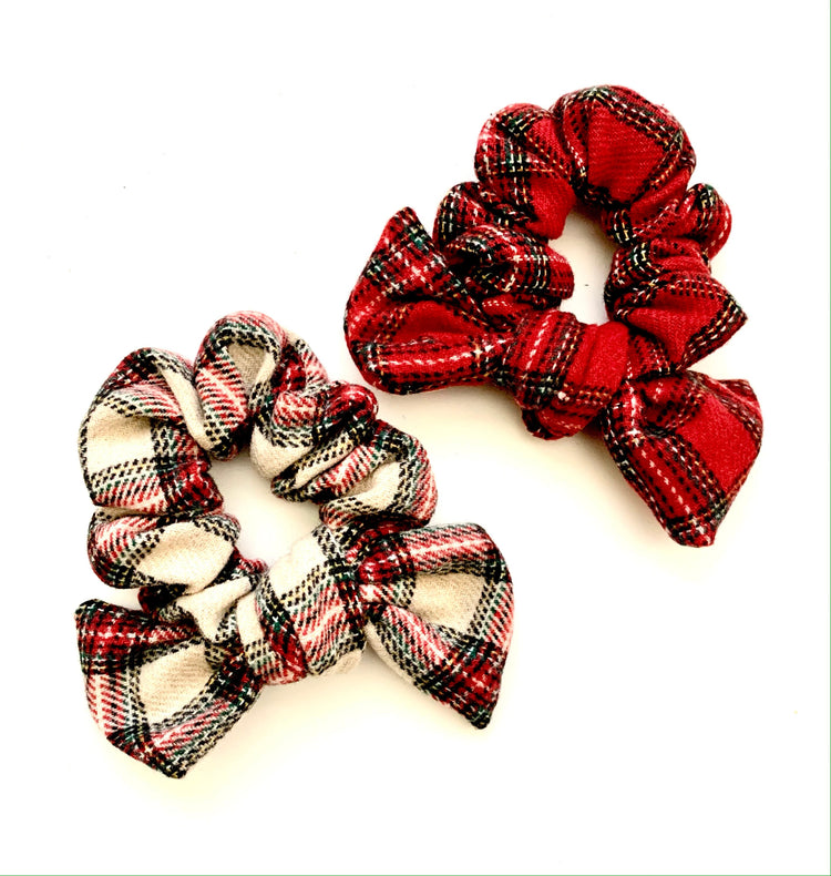 Plaid Bow Scrunchies | Ivory Plaid or Red Plaid